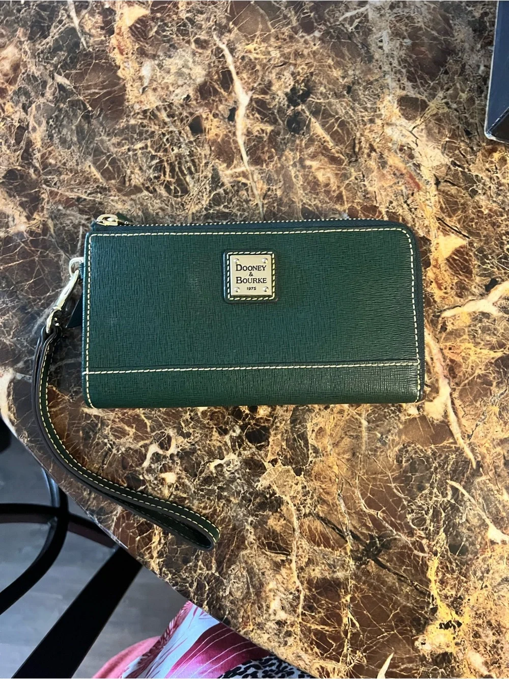 Dooney & Bourke Dark Green Zip Wristlet Wallet with Gold Plaque